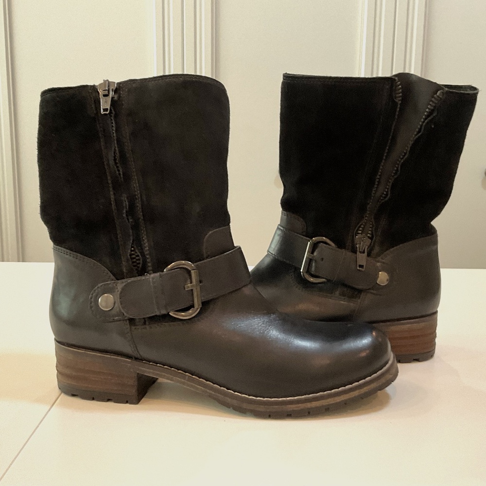 Clarks Women’s Black Leather & Suede Mid-Calf Boots – Size 10M – Like New